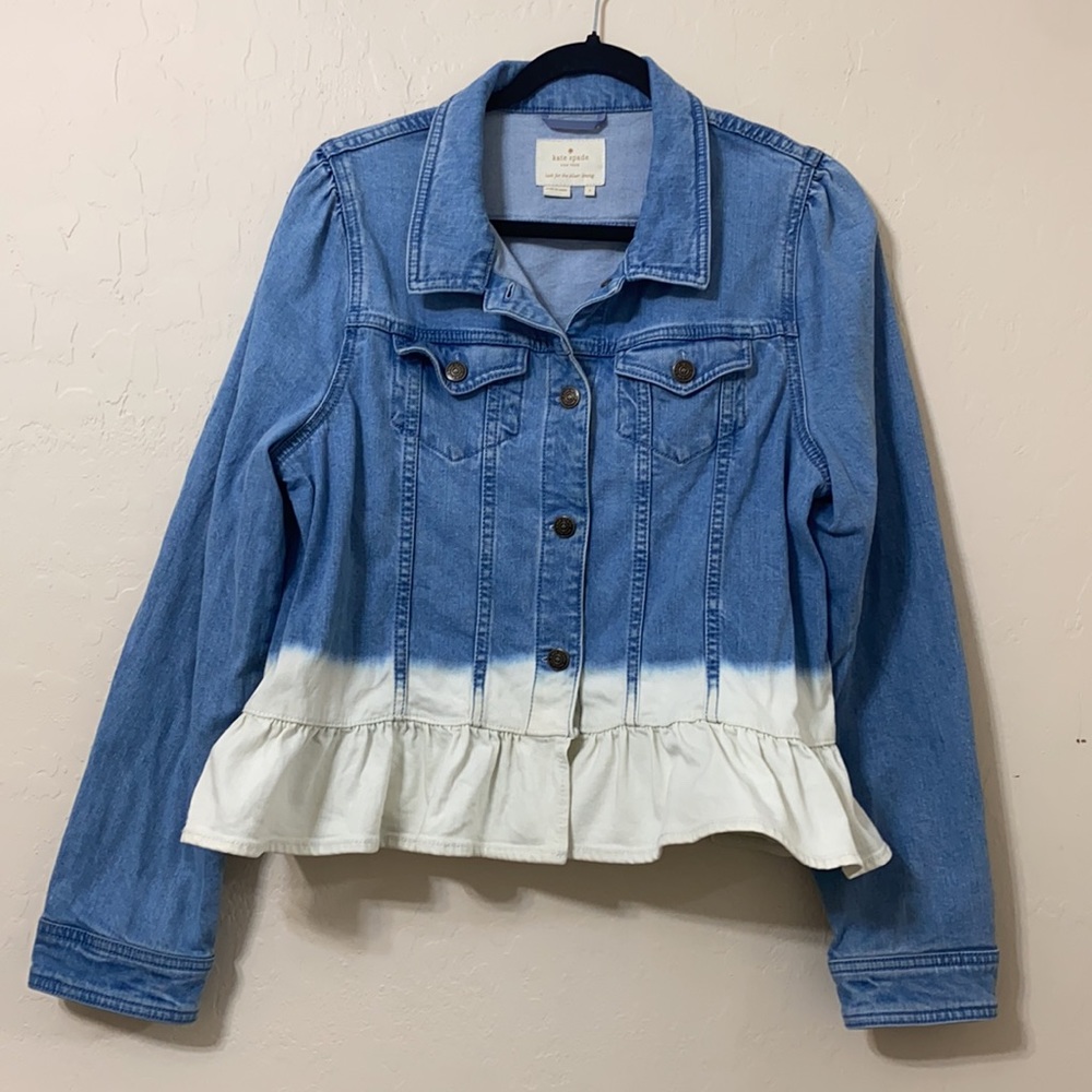 Kate Spade denim jacket dip dye peplum ruffle style size large - Picture 2 of 15